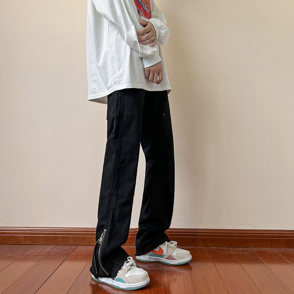 Blugi de bărbați moderni cu fermoar pe picioare și buzunar