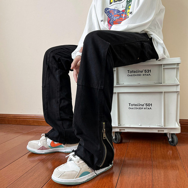 Blugi de bărbați moderni cu fermoar pe picioare și buzunar