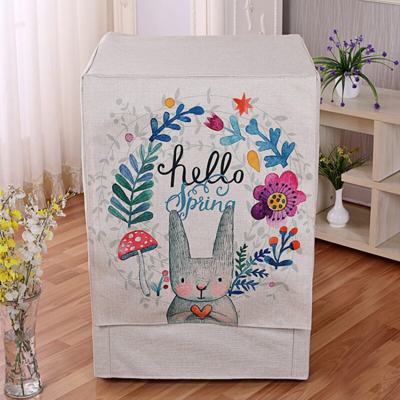 Prachotesný kryt na práčku z bavlny a ľanu s úložným vreckom a chladničkou, príslušenstvo