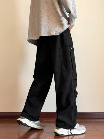 Широк модел мъжки панталон с висока талия връзки и джоб