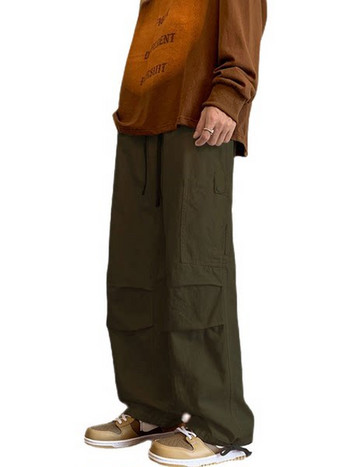 Широк модел мъжки панталон с висока талия връзки и джоб
