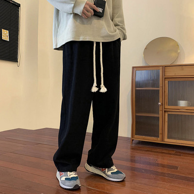 Pantaloni barbati din catifea cu sireturi - model drept