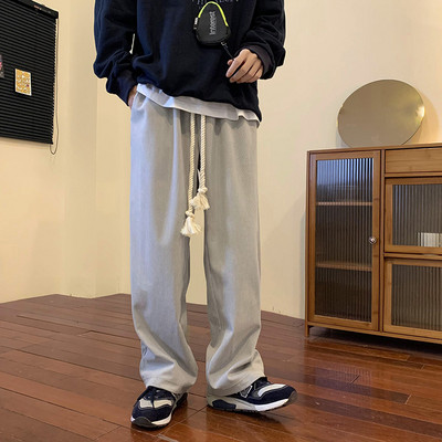 Pantaloni barbati din catifea cu sireturi - model drept