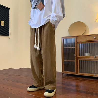 Pantaloni barbati din catifea cu sireturi - model drept