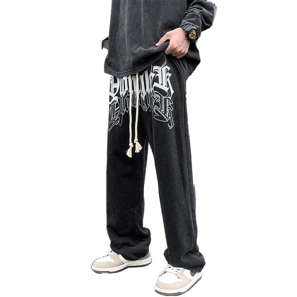 Pantaloni barbatesti model lat cu sireturi si inscriptionare