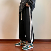 Pantaloni sport pentru bărbați, model larg, cu piping și șireturi