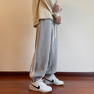 Pantaloni sport pentru bărbați, model larg, cu piping și șireturi