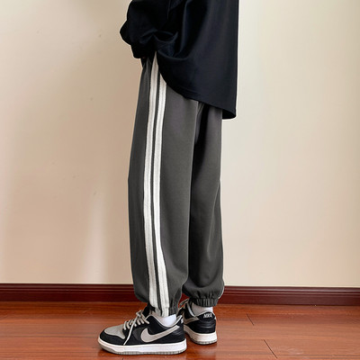 Pantaloni sport pentru bărbați, model larg, cu piping și șireturi