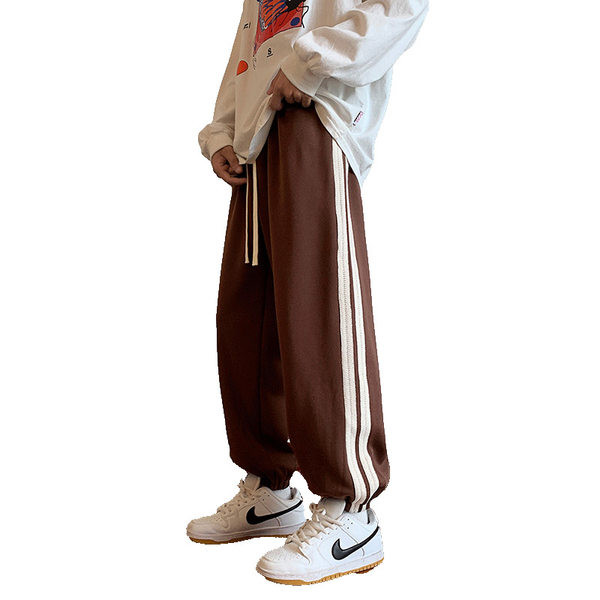 Pantaloni sport pentru bărbați, model larg, cu piping și șireturi