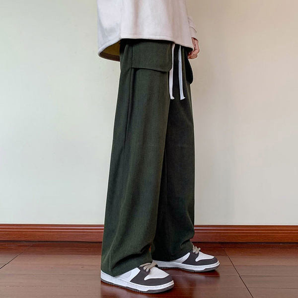 Pánske ležérne nohavice s vreckami - čierno-zelená farba