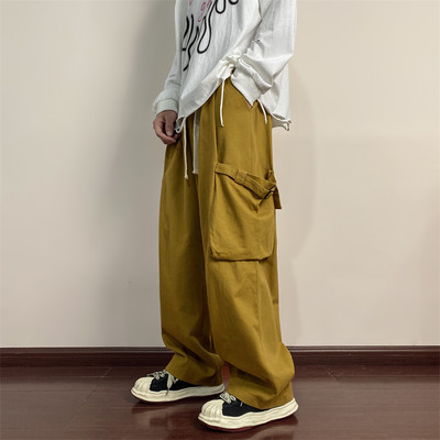 Pantaloni barbatesti cu sireturi si buzunare laterale - model larg