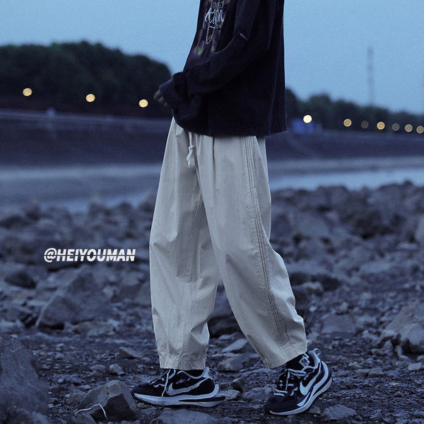 Pantaloni casual cu sireturi si picioare elastice