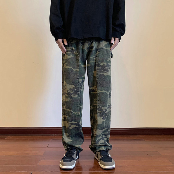 Pantaloni casual barbatesti de camuflaj cu buzunar