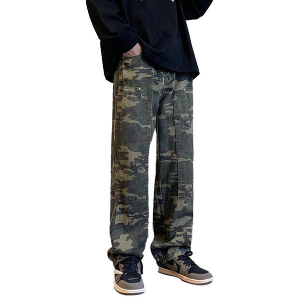 Pantaloni casual barbatesti de camuflaj cu buzunar
