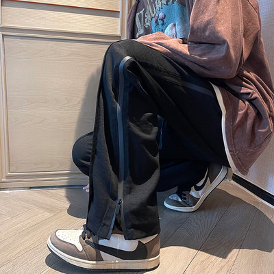 Pantaloni casual barbatesti cu fermoar - culoare negru si maro