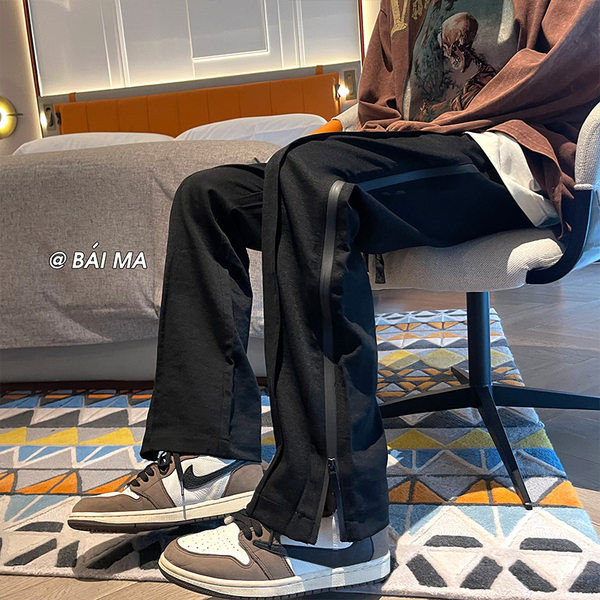 Pantaloni casual barbatesti cu fermoar - culoare negru si maro