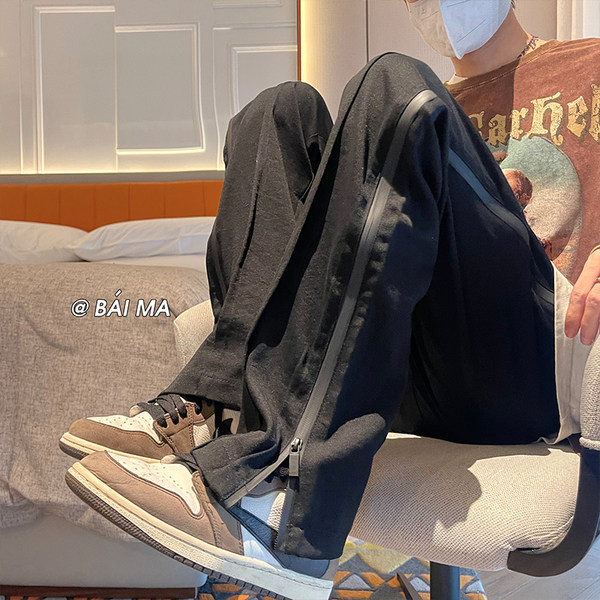 Pantaloni casual barbatesti cu fermoar - culoare negru si maro