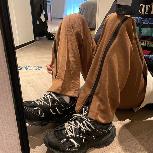 Pantaloni casual barbatesti cu fermoar - culoare negru si maro