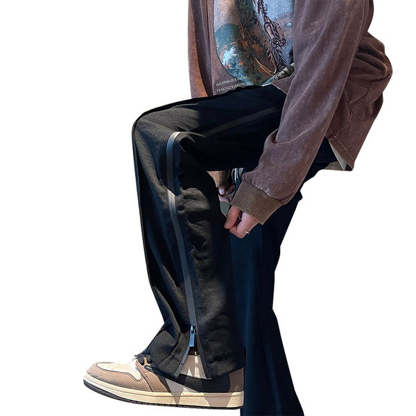 Pantaloni casual barbatesti cu fermoar - culoare negru si maro