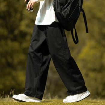 Широк мъжки панталон в черен и бежов цвят