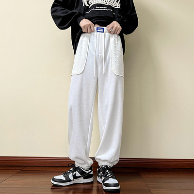 Pantaloni barbatesti de primavara-toamna cu logo si sireturi