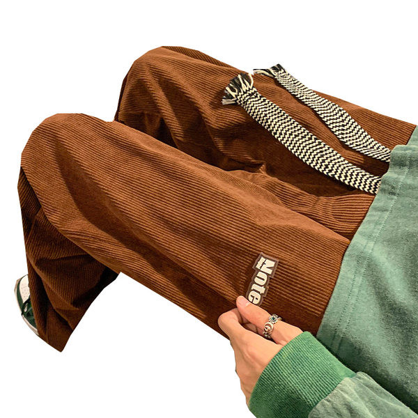 Pantaloni retro bărbați cu șireturi și inscripții