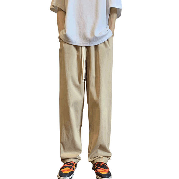 Moderné pánske nohavice s vreckami a šnúrkami rovného strihu