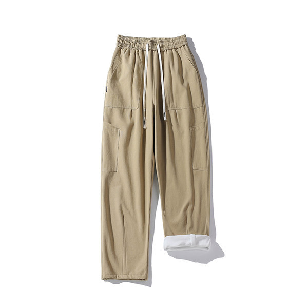 Športové nohavice pre mužov s vreckami - čierno-hnedá farba