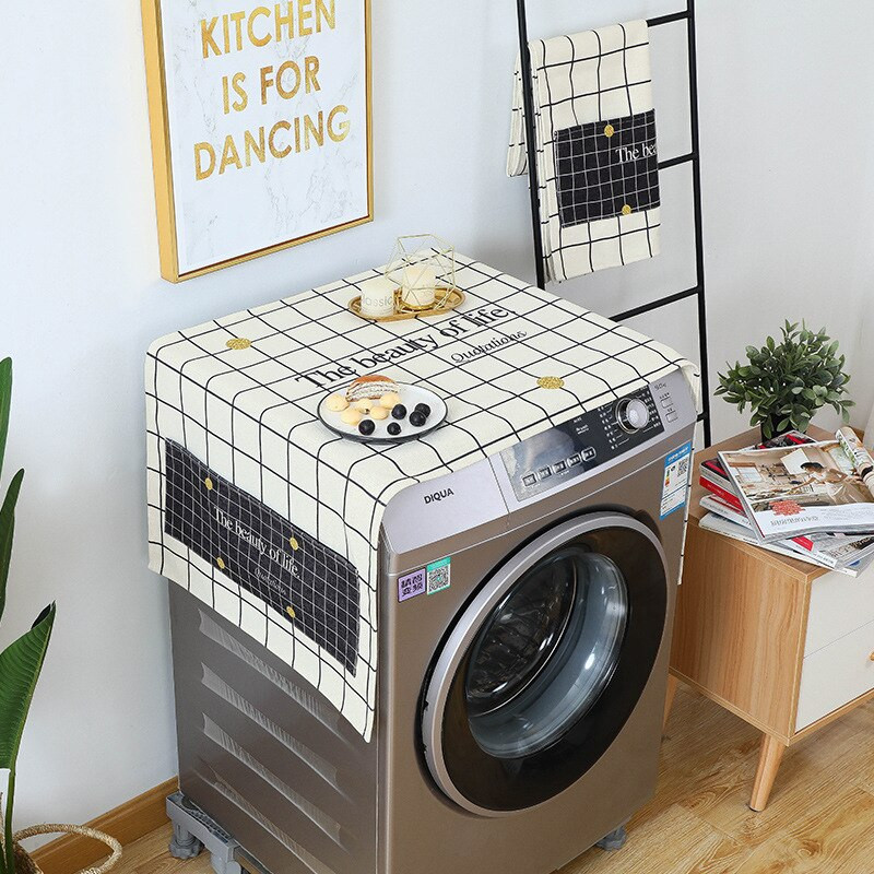 Sűrített pamutvászon mosógép huzat zsebhűtővel felső burkolat porálló burkolat Háztartási Otthoni Tárolás ZH384