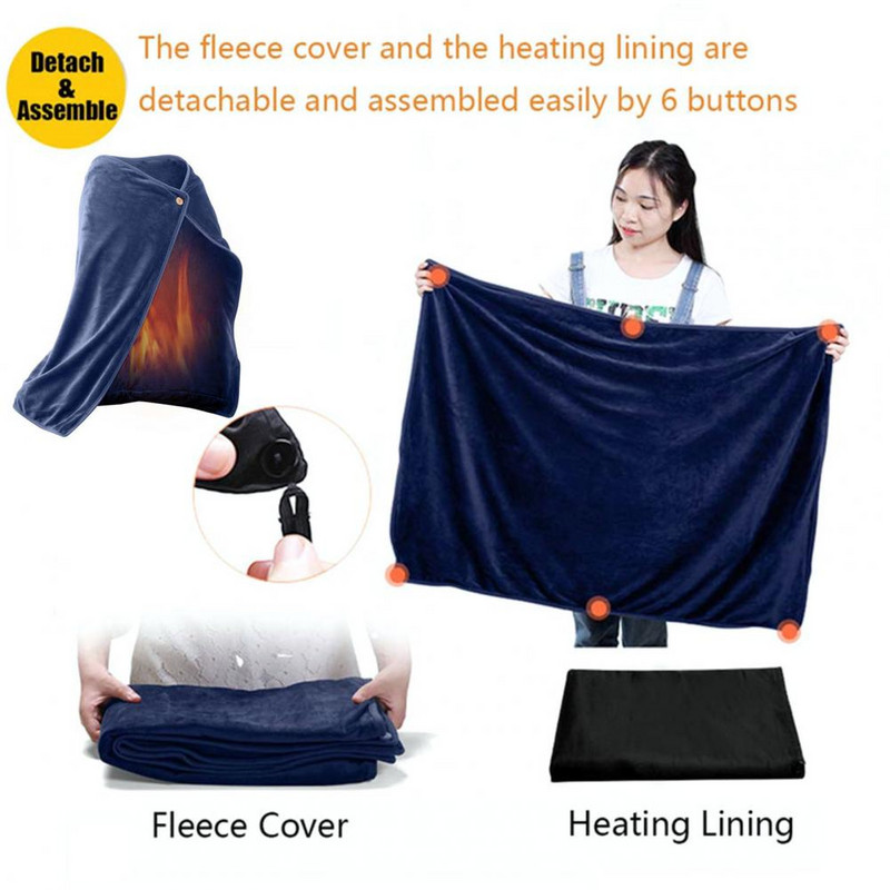 Pătură de încălzire electrică prin USB, dreptunghiulară, lavabilă, cu buton, pentru utilizare zilnică