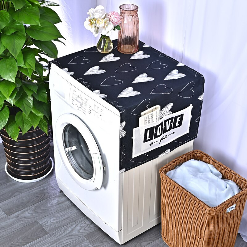 Geometrinės juodos širdies skalbimo mašinos dulkėms atsparūs dangteliai šaldytuvas meilės laiško apsauga nuo dulkių Lininis dangtelis nuo dulkių Mikrobangų krosnelės