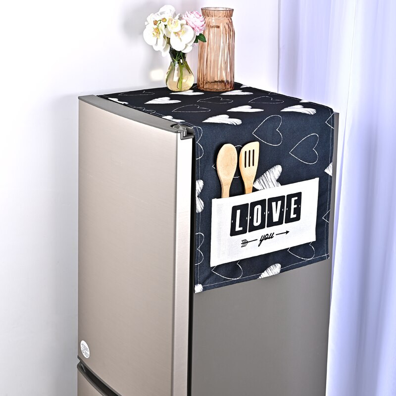 Geometrinės juodos širdies skalbimo mašinos dulkėms atsparūs dangteliai šaldytuvas meilės laiško apsauga nuo dulkių Lininis dangtelis nuo dulkių Mikrobangų krosnelės