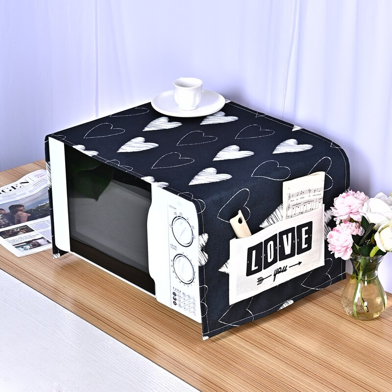 Geometrinės juodos širdies skalbimo mašinos dulkėms atsparūs dangteliai šaldytuvas meilės laiško apsauga nuo dulkių Lininis dangtelis nuo dulkių Mikrobangų krosnelės