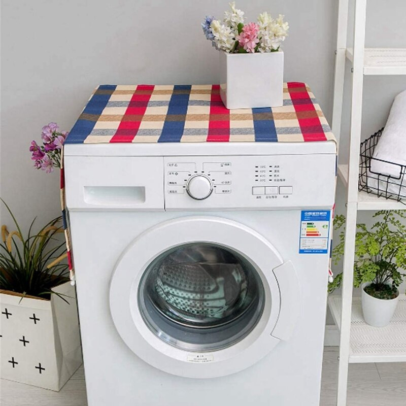 2X Mosógép burkolat, Porálló pamut, Hűtőszekrény burkolat dekoráció felső porvédő, oldalsó tárolótáskával