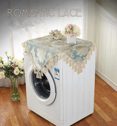 Európsky štýl Modrá/Šampaňská čipka Vyšívaný žakárový obrus na chladničku/práčku Prachotesný kryt Dekoratívny obrus na domácnosť
