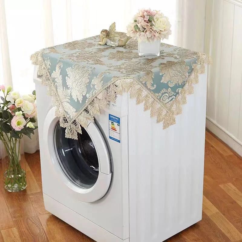 Európsky štýl Modrá/Šampaňská čipka Vyšívaný žakárový obrus na chladničku/práčku Prachotesný kryt Dekoratívny obrus na domácnosť