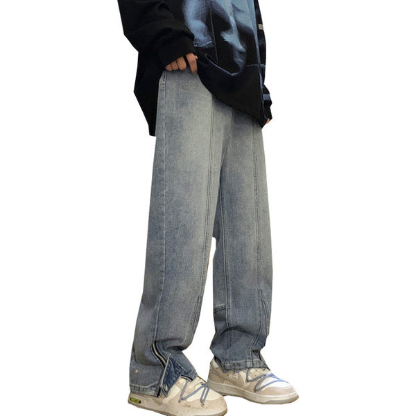 Pantaloni barbati cu fermoar si nasture la picioare - model lat