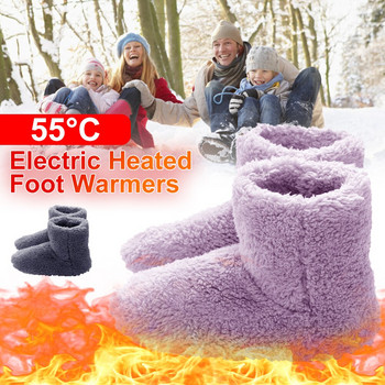 Зимни USB нагреваеми обувки за мъже, жени, топли крака, ботуши, плюшени електрически чехли, миещи се електрически обувки, подгряващи подложки, нагревателни стелки