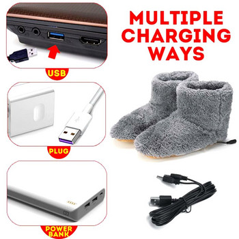 Зимни USB нагреваеми обувки за мъже, жени, топли крака, ботуши, плюшени електрически чехли, миещи се електрически обувки, подгряващи подложки, нагревателни стелки