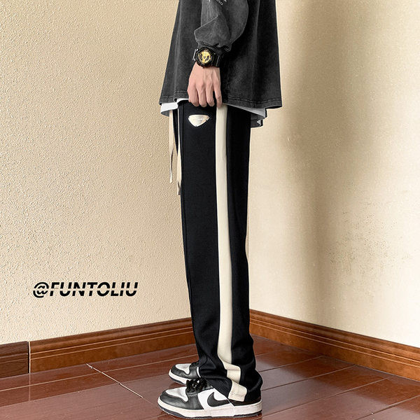 Model nou de pantaloni sport barbati cu margine - culoare neagra