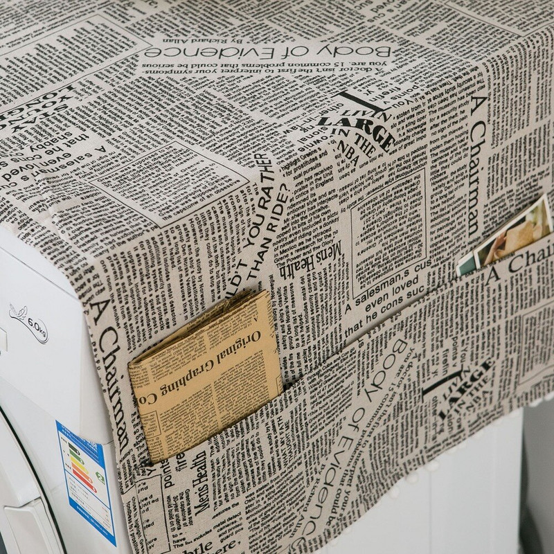 Kryt na uterák z bavlny a ľanu, viacúčelový kryt na chladničku s jednými dverami, kryt na práčku