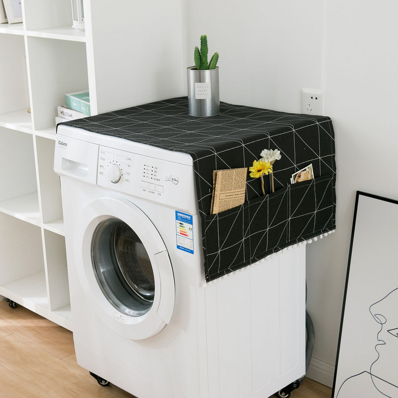 Kryt na uterák z bavlny a ľanu, viacúčelový kryt na chladničku s jednými dverami, kryt na práčku