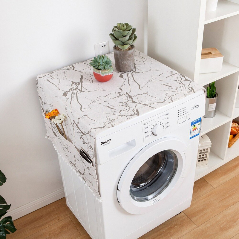 Capac pentru mașină de spălat și uscător Lenjerie naturală Husă de praf pentru frigider Ușă laterală cu o singură parte deschisă Husă mașină de spălat cu imprimeu de marmură Prosop