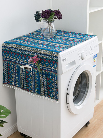 Κάλυμμα για τη σκόνη ψυγείου Ethnic Blue Bohemian γεωμετρικό κάλυμμα ψυγείου Πανί Κάλυμμα τυμπάνου μονής πόρτας Πετσέτα κάλυψης πλυντηρίου ρούχων