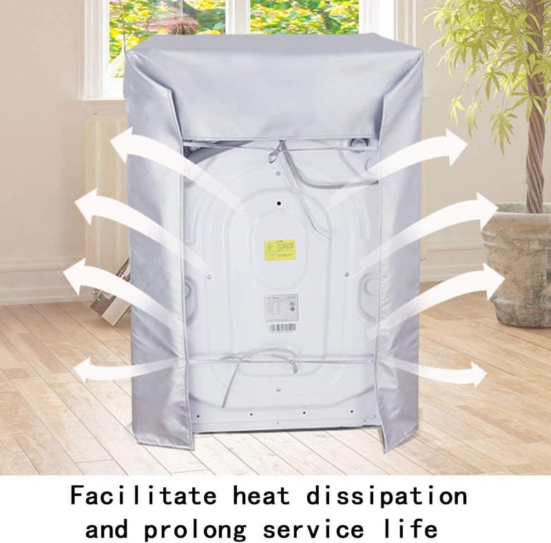 Kryt na práčku/sušičku s predným plnením, vodotesný kryt na práčku so sušičkou, strieborný okraj, zips, jedinečný dizajn, 3 strany