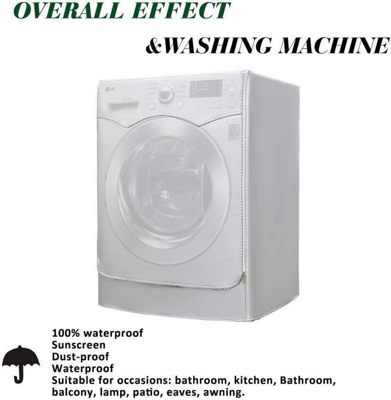 Kryt na práčku/sušičku s predným plnením, vodotesný kryt na práčku so sušičkou, strieborný okraj, zips, jedinečný dizajn, 3 strany