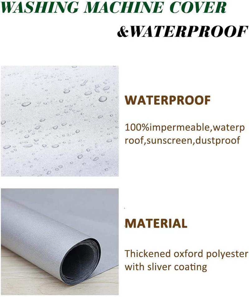 Kryt na práčku/sušičku s predným plnením, vodotesný kryt na práčku so sušičkou, strieborný okraj, zips, jedinečný dizajn, 3 strany