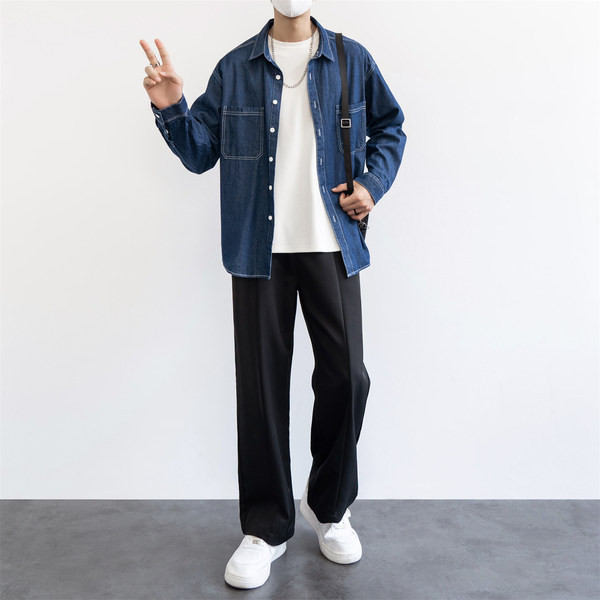 Pánske nohavice rovného strihu s jednofarebnými nohavicami a vreckom