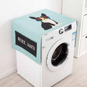 Roztomilý kreslený jednodverový vrecko na prach do chladničky Valčekový kryt na práčku, bavlnená a ľanová tkanina Univerzálny