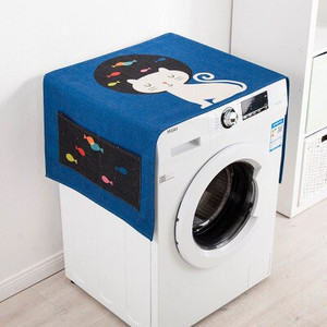 Roztomilý kreslený jednodverový vrecko na prach do chladničky Valčekový kryt na práčku, bavlnená a ľanová tkanina Univerzálny